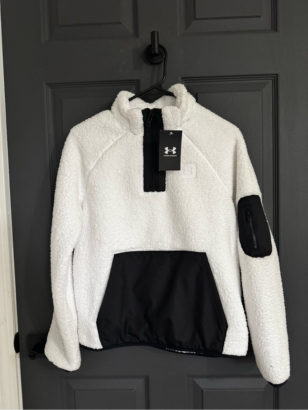 NWT Under Armour White Black Sherpa Fleece Mock 1/4 Zip Pullover XS